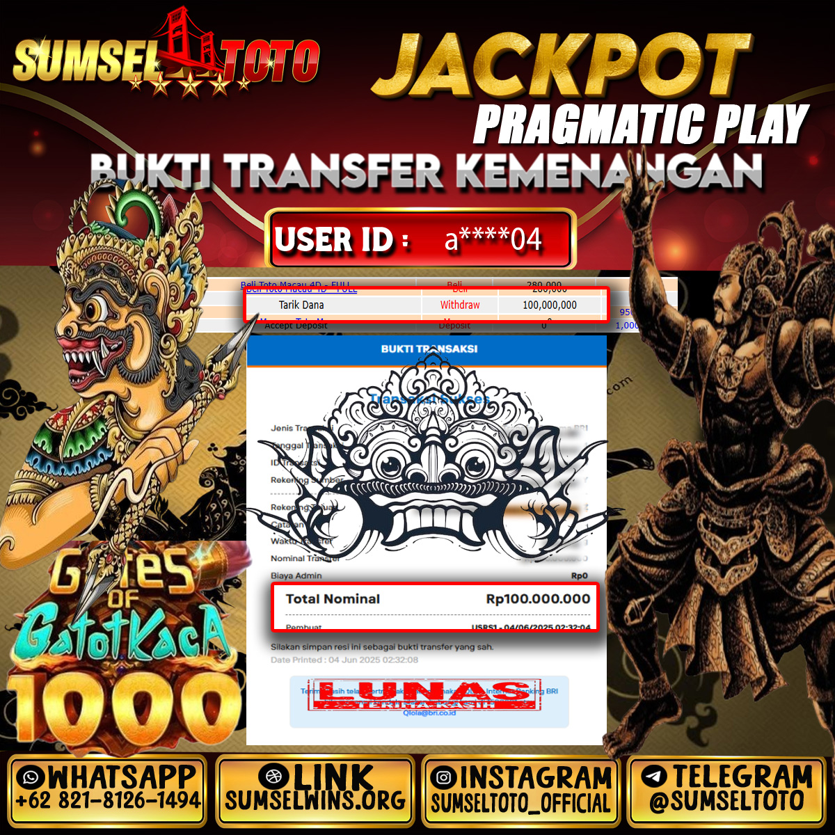 SUMSELTOTO JACKPOT SLOT MAHJONG WAYS 2 Rp.19,950,000.,- LUNAS